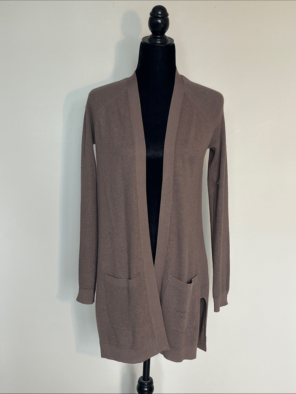Cyrus Open-Front Cardigan in Taupe